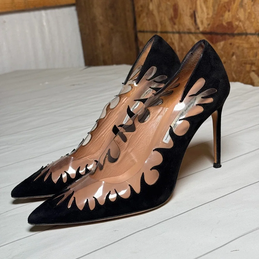 Brian Atwood Designer Flame Cutout Heels Black Suede Leather Luxury Edgy‎ Diva 7